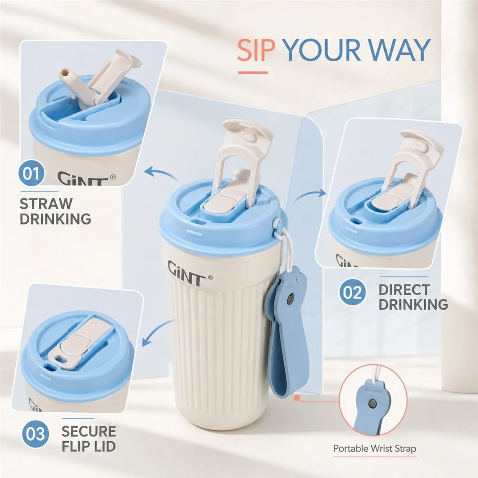 500ML Double Drink Vertical Striped Coffee Cup Supplier factory