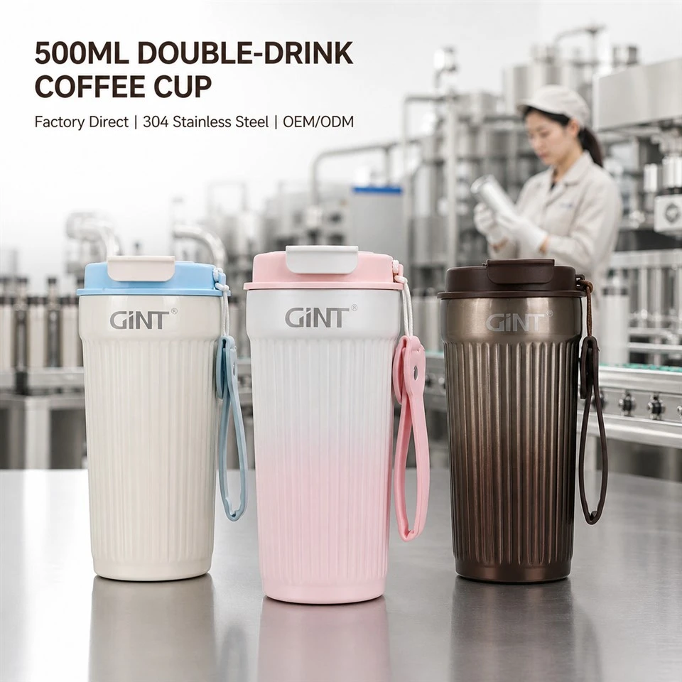 Fornecedor de xícara de café listrada vertical de bebida dupla de 500ML